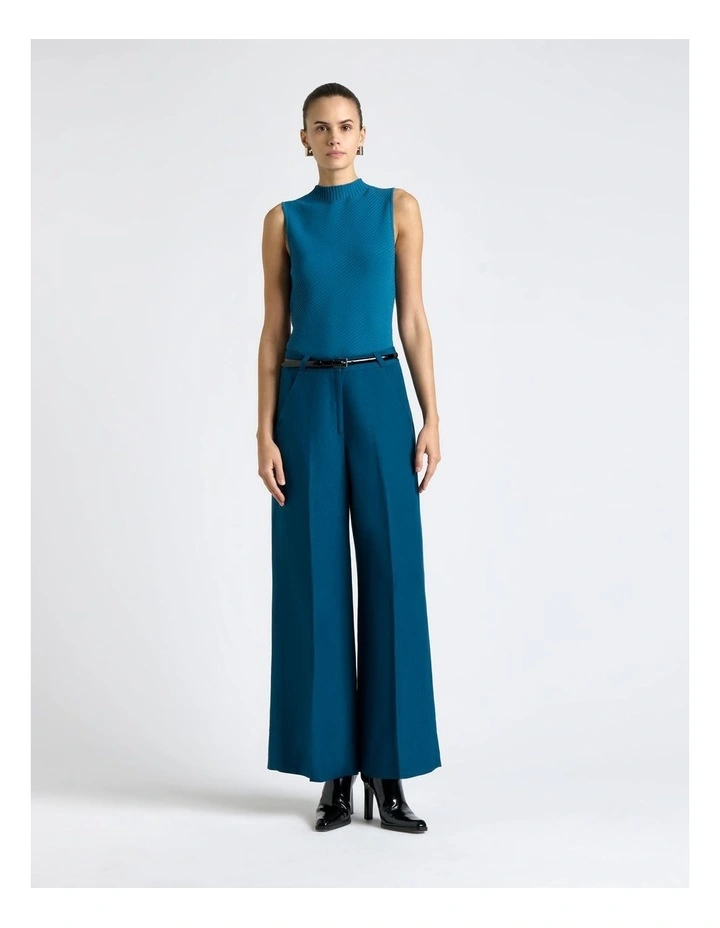 Linen Blend Cropped Leg Pant in Blue image 1