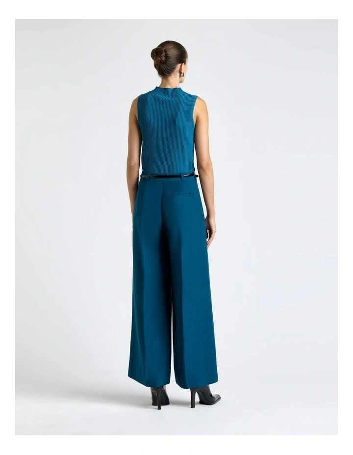 Linen Blend Cropped Leg Pant in Blue image 2