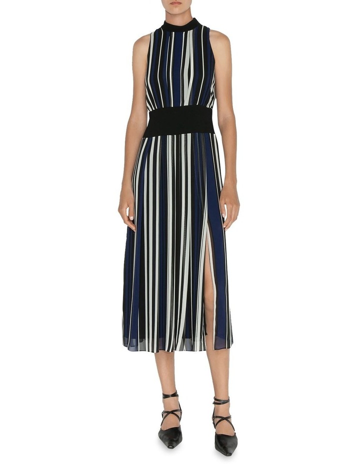 thea black white stripe ribbed midi dress