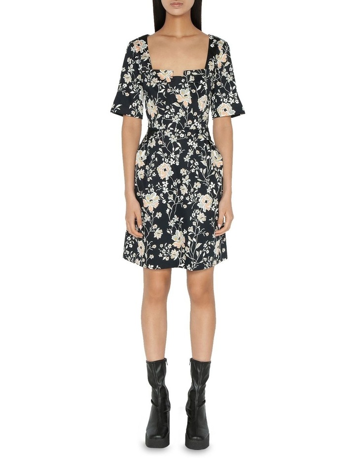 Floral Cotton Tuck Front Dress Blue Grey