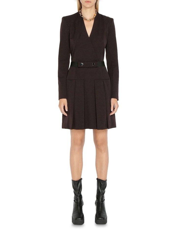 Belted Pleat Front Dress in Brown