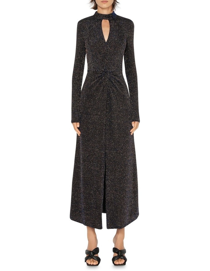 Striped Metallic Twist Front Dress in Black