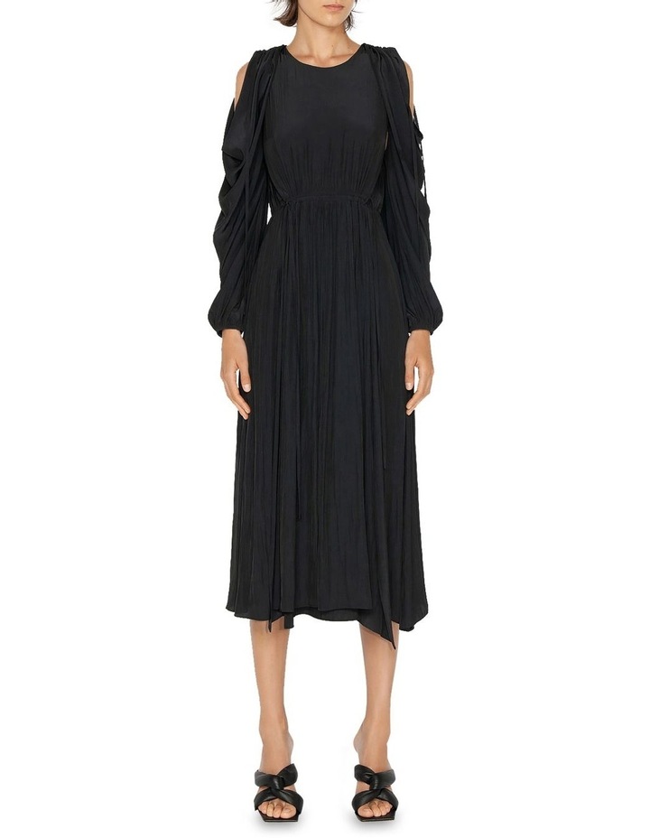 Satin Cowl Sleeve Dress in Black