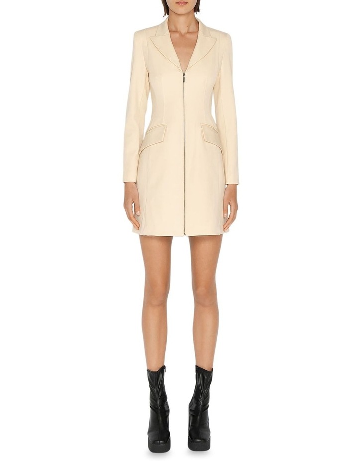 Zip Front Blazer Dress in Beige
