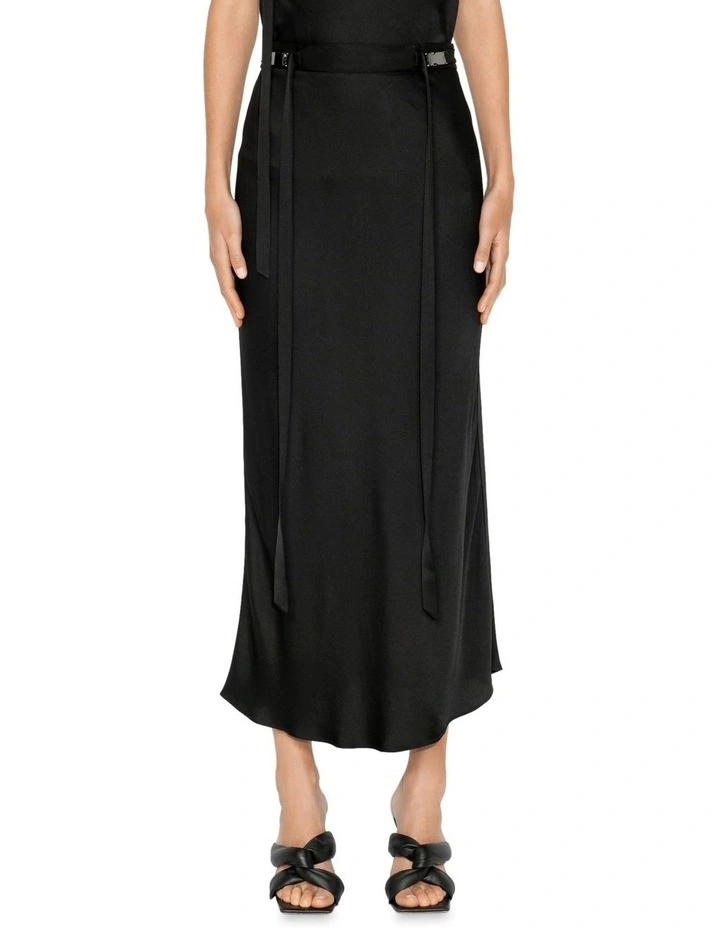 Satin Bias Skirt in Black image 3