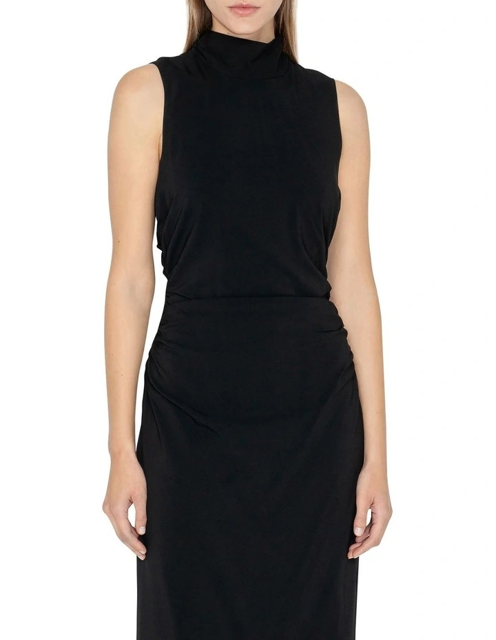 Ruched Waist Dress in Black image 3