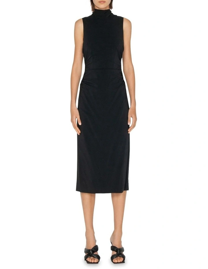 Ruched Waist Dress in Black image 4