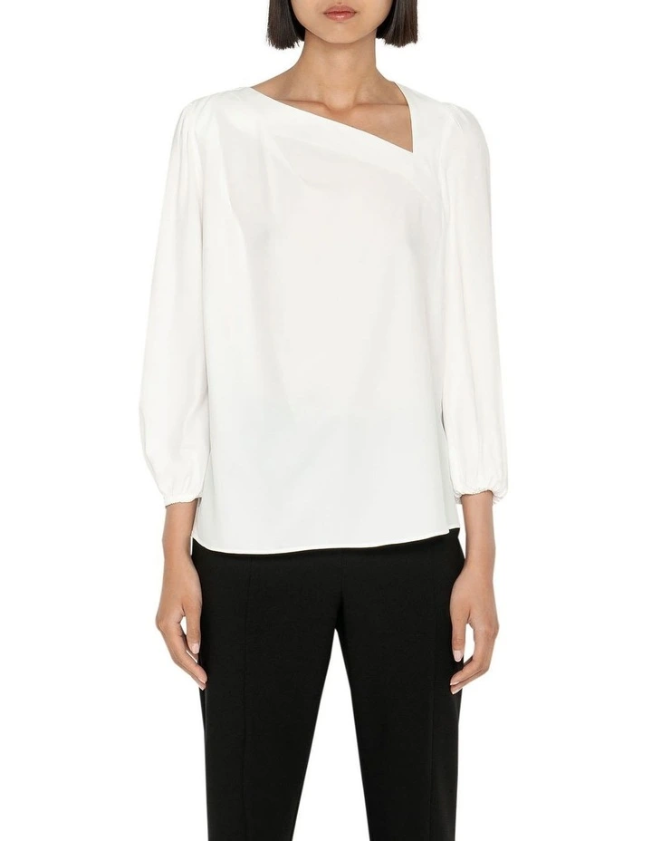 Asymmetric Shoulder Tuck Top in White image 3