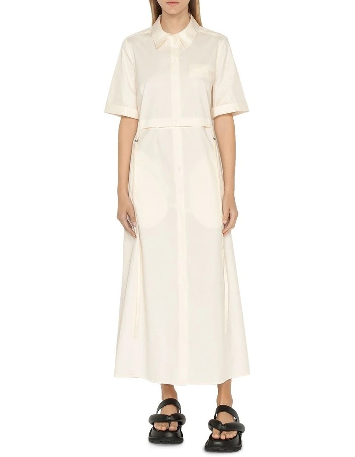 Cotton Nylon Deconstructed Shirt Dress in Ecru image 1