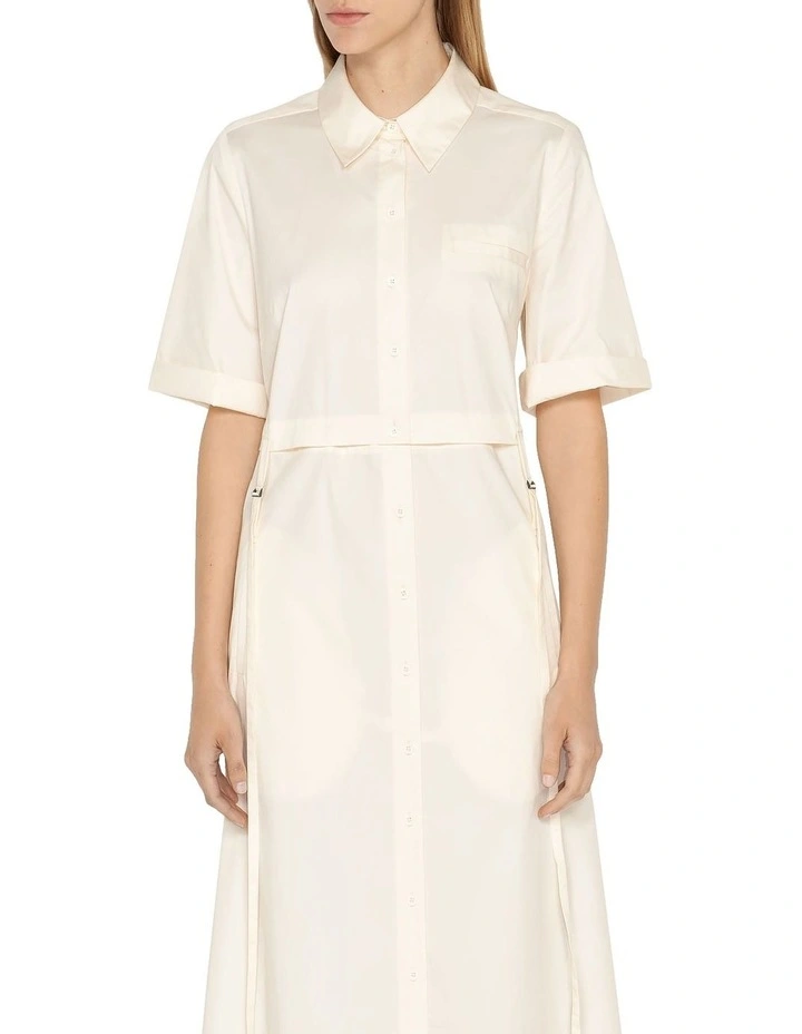 Cotton Nylon Deconstructed Shirt Dress in Ecru image 3