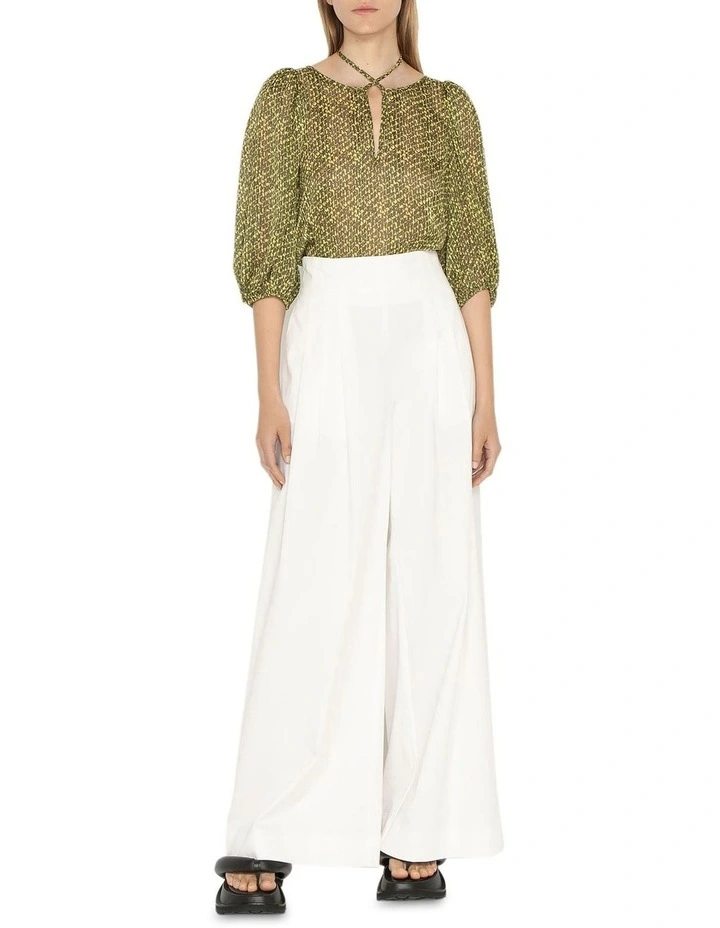 Keyhole Blouson Sleeve Top in Lime Yellow image 1