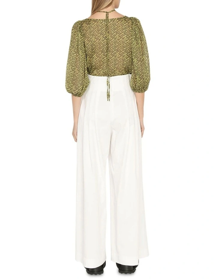 Keyhole Blouson Sleeve Top in Lime Yellow image 2