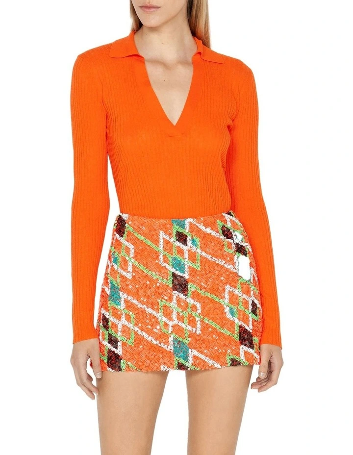 Sheer Polo Collar Knit in Orange image 3
