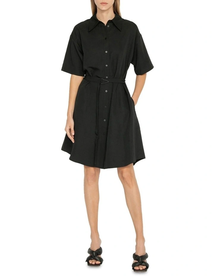 Belted Shirt Dress in Black image 1