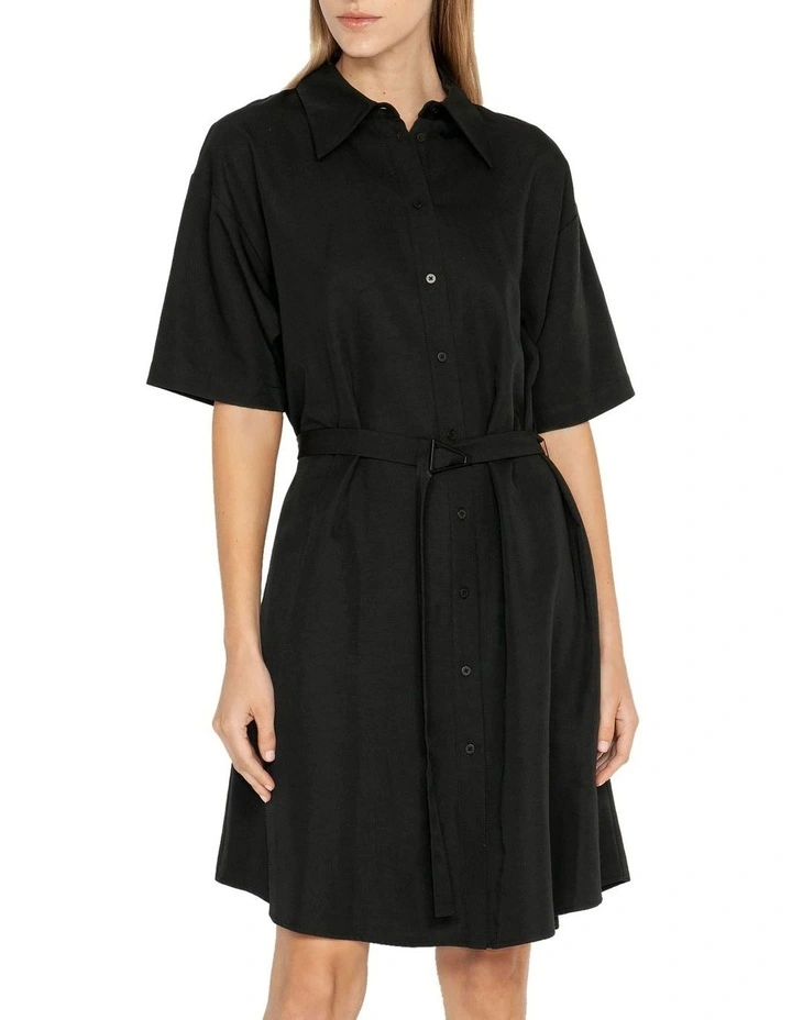 Belted Shirt Dress in Black image 2