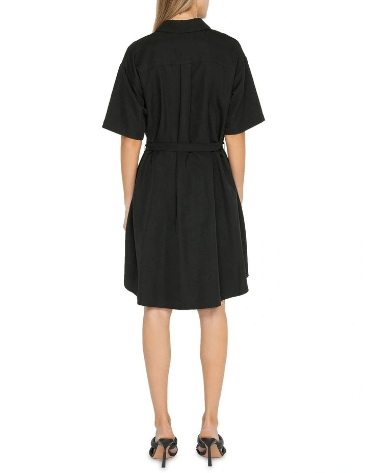 Belted Shirt Dress in Black image 3