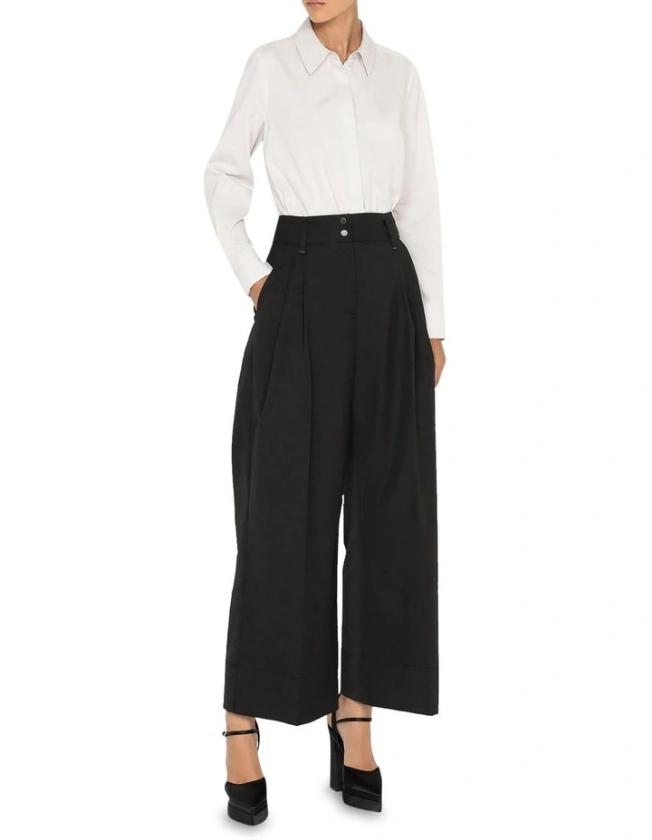 Twill Wide Leg Pant in Black image 1