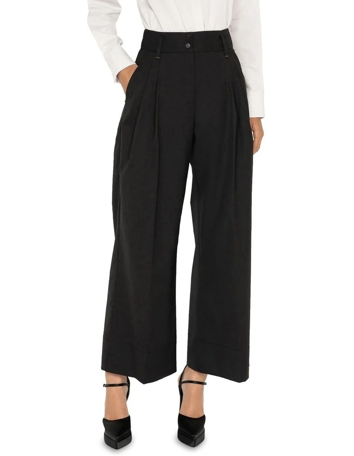 Twill Wide Leg Pant in Black image 3