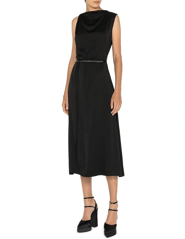 Viscose Twist Shoulder Dress in Black image 1