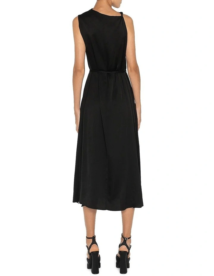Viscose Twist Shoulder Dress in Black image 2