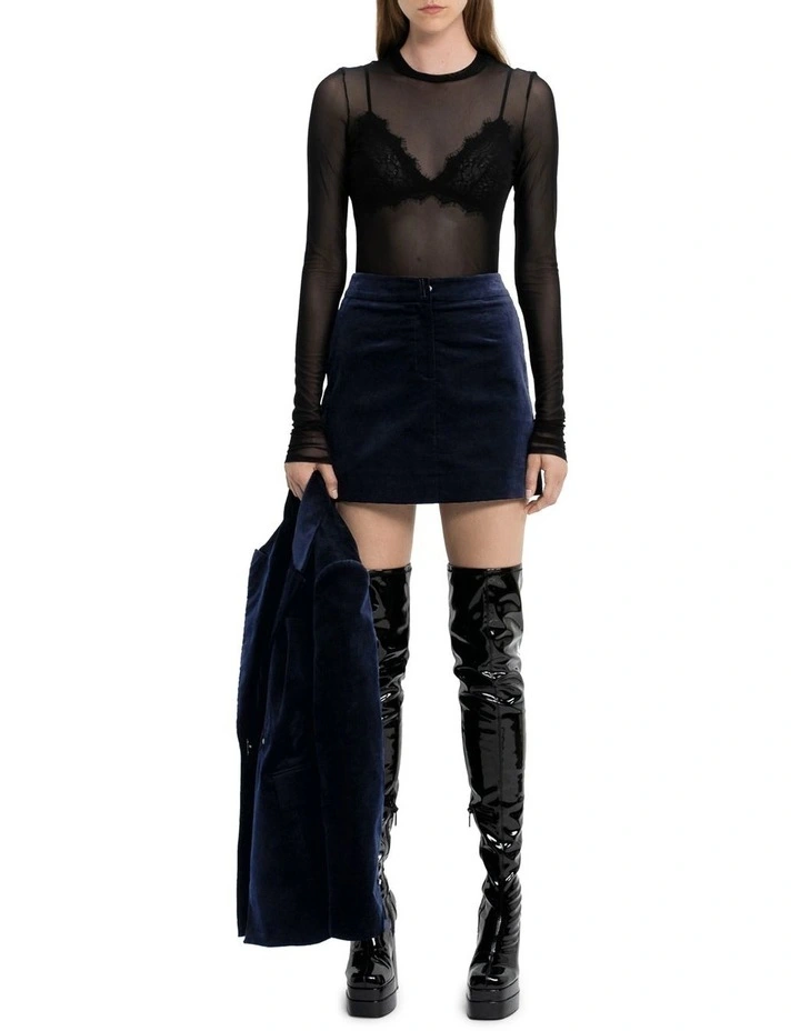 Midnight Velvet Mini Skirt in Blue image 4