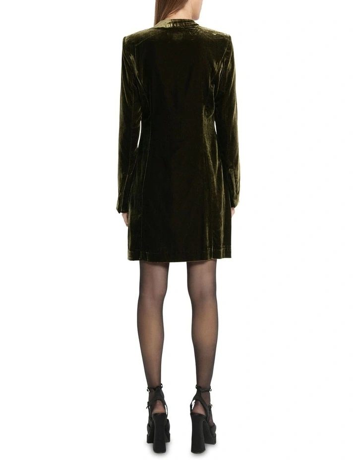Velvet Tailored Blazer Dress in Green image 2