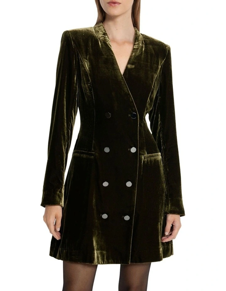 Velvet Tailored Blazer Dress in Green image 3