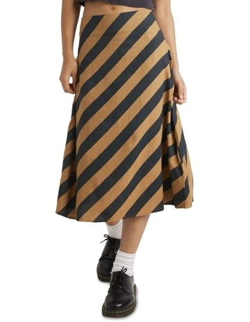 Milspec Stripe Annika Midi Skirt in Camel