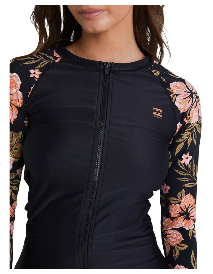 Hooked On Tropics Long Sleeve Zip Rash Vest in Black Pebble image 4