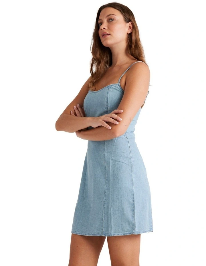 Stay Awhile Chambray Mini Dress in Green image 3