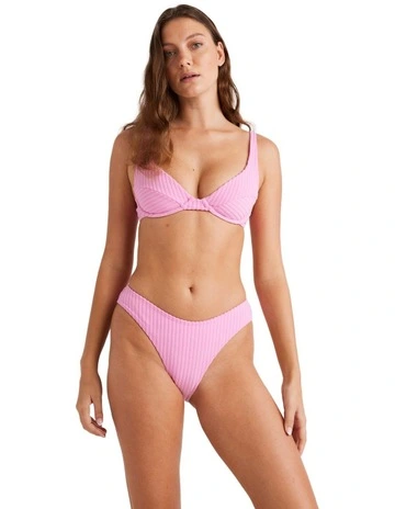 Terry Rib Bondi Bikini Bottom in Pink
