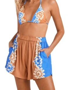 Trippin Drippin Elastic Waist Shorts in Brown