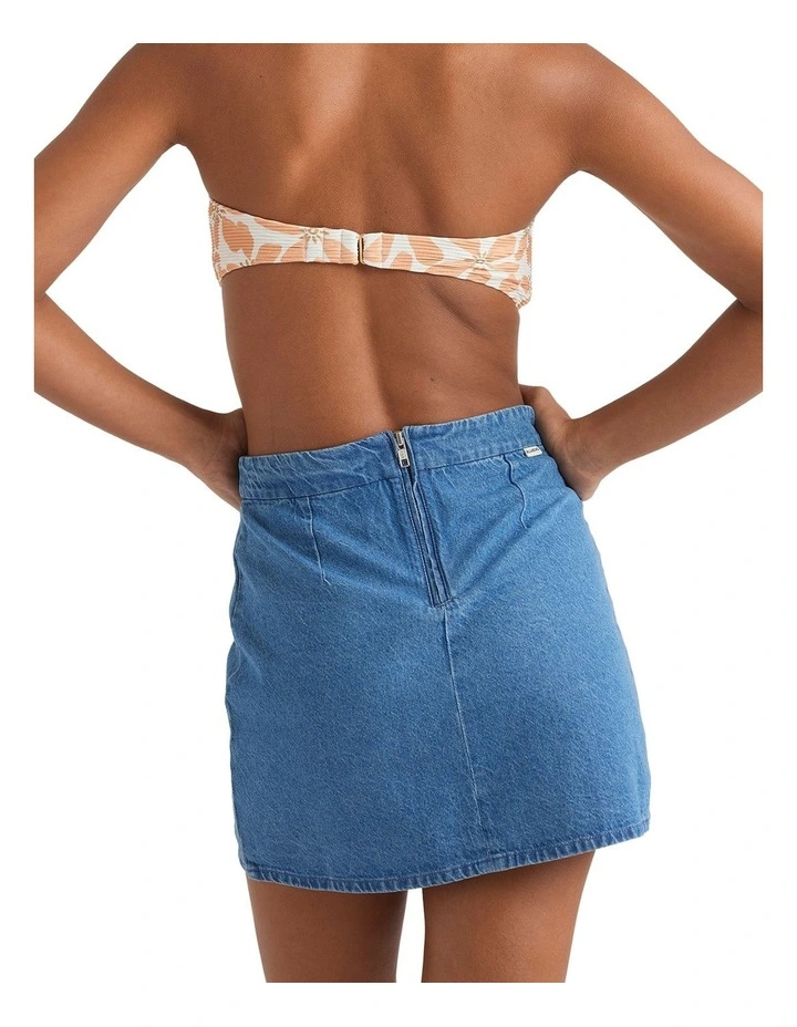 Wave Washed Denim Skirt in Blue image 2