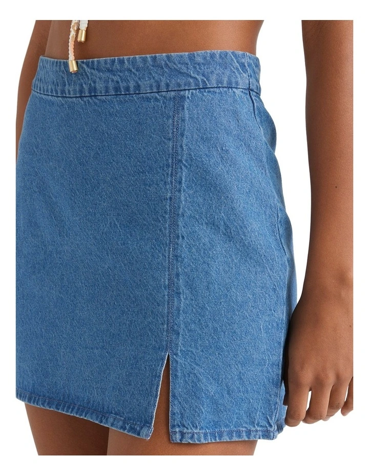 Wave Washed Denim Skirt in Blue image 4