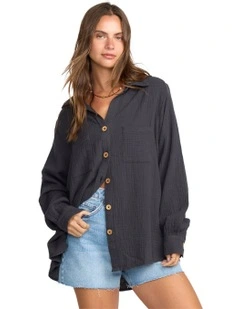 Swell Blouse Button Down Shirt in Black Sands