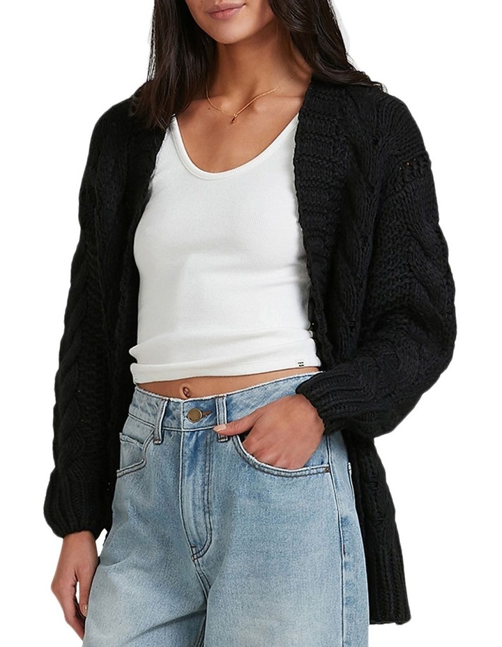 black chunky knit cardigan womens