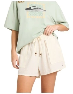 Serene Elastic Waist Shorts in White