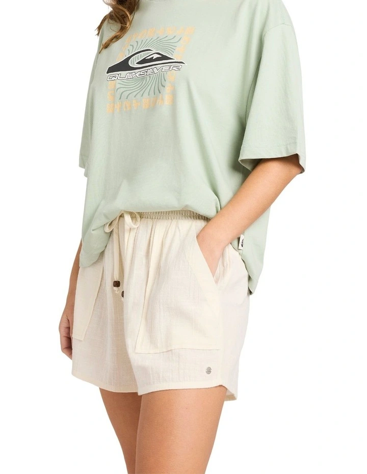 Serene Elastic Waist Shorts in White image 3
