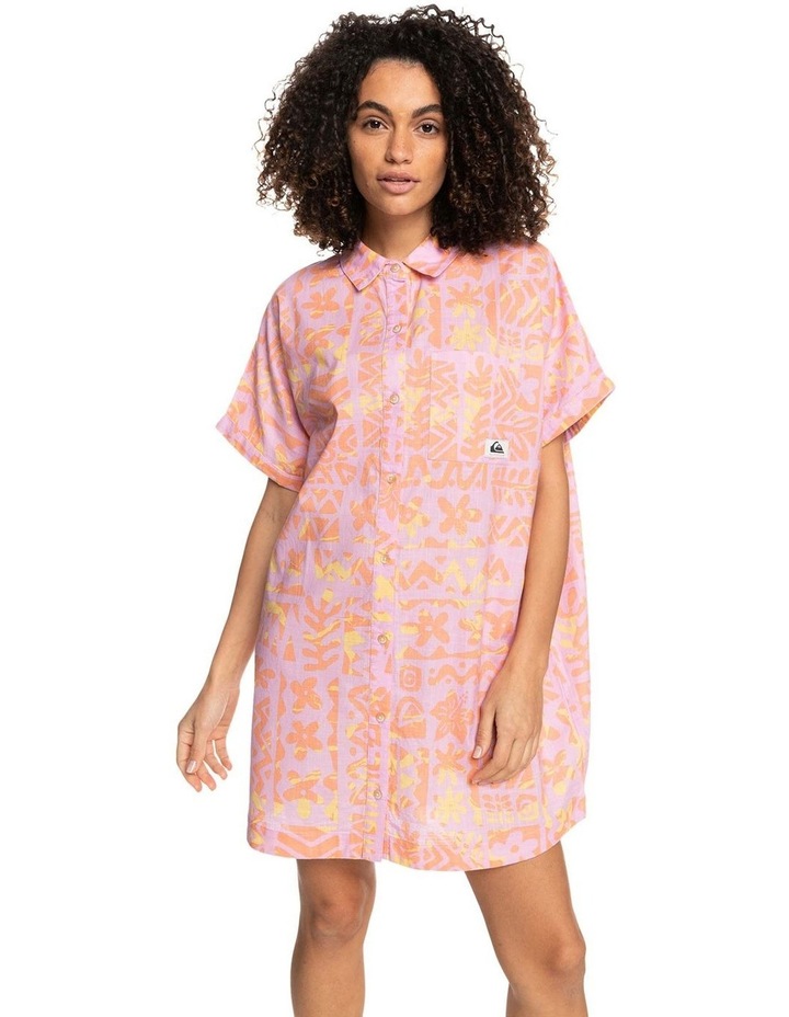On Vacation Short Sleeve Shirt Dress Tropical Trip Orchid Flower