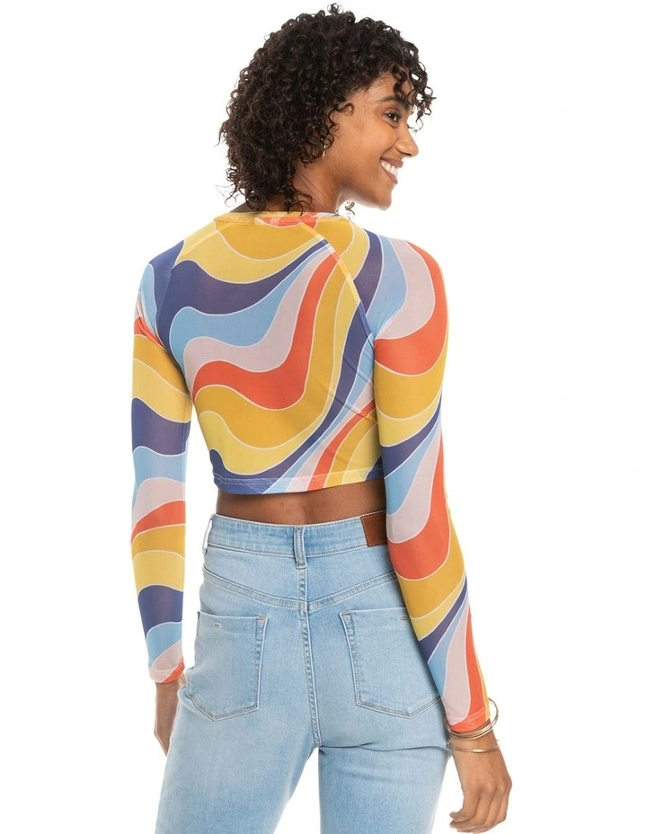 Just A Friend Long Sleeve Mesh Crop Top in Tiger Lily Cruz image 2