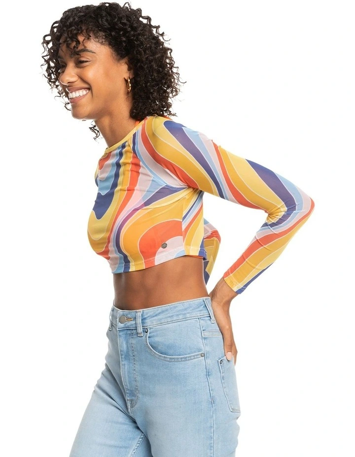 Just A Friend Long Sleeve Mesh Crop Top in Tiger Lily Cruz image 3