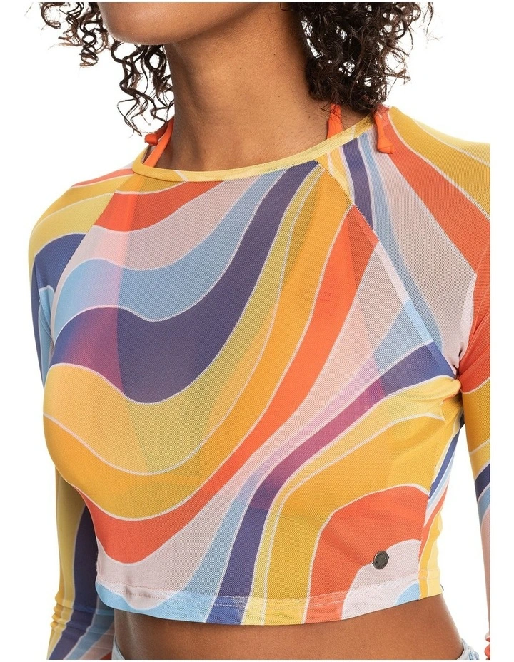 Just A Friend Long Sleeve Mesh Crop Top in Tiger Lily Cruz image 4