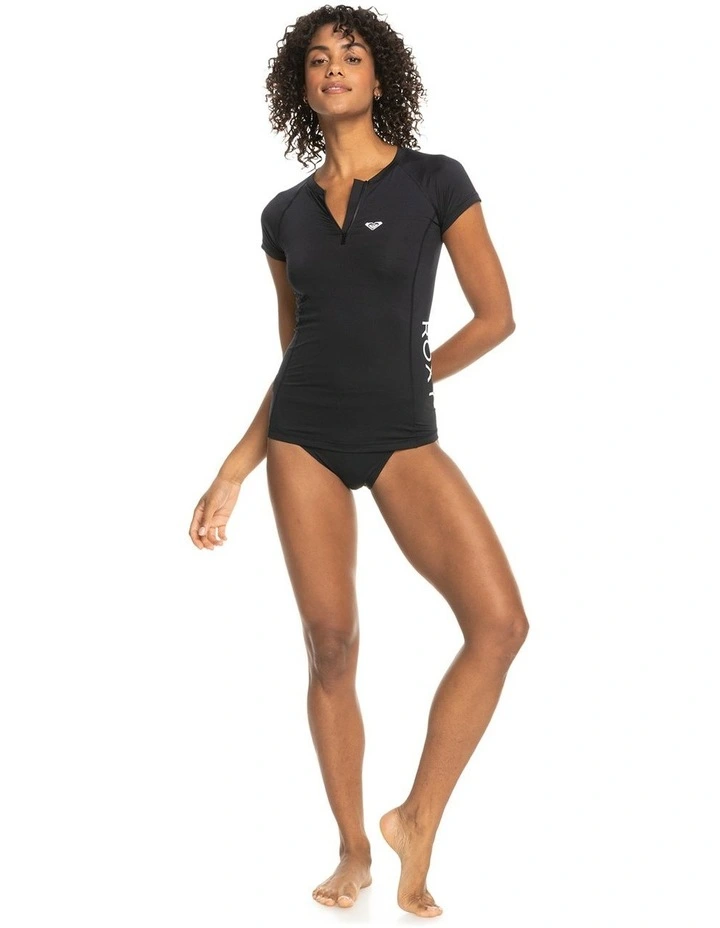 New Essentials Short Sleeve Zip Up Rash Vest in Anthracite image 5