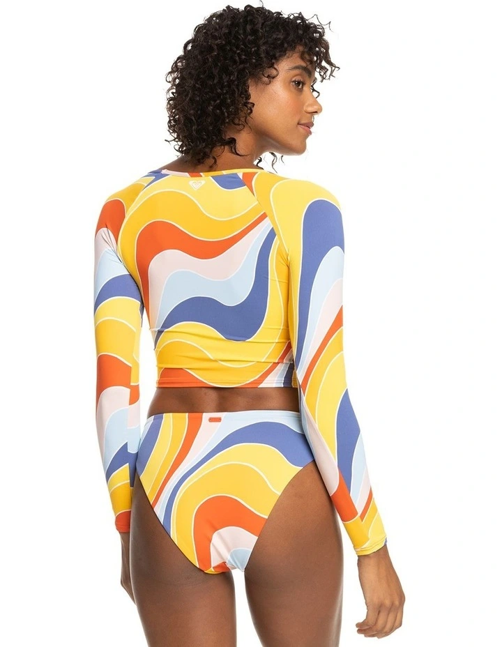 Crop Top Long Sleeve UPF 50 Rash Vest in Tiger Lily Cruz image 2