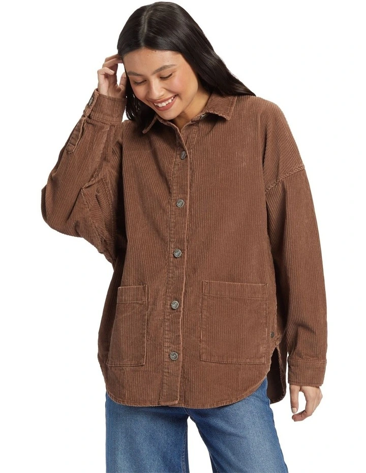Kick Back Washed Corduroy Long Sleeve Shirt in Sorrel Horse image 1