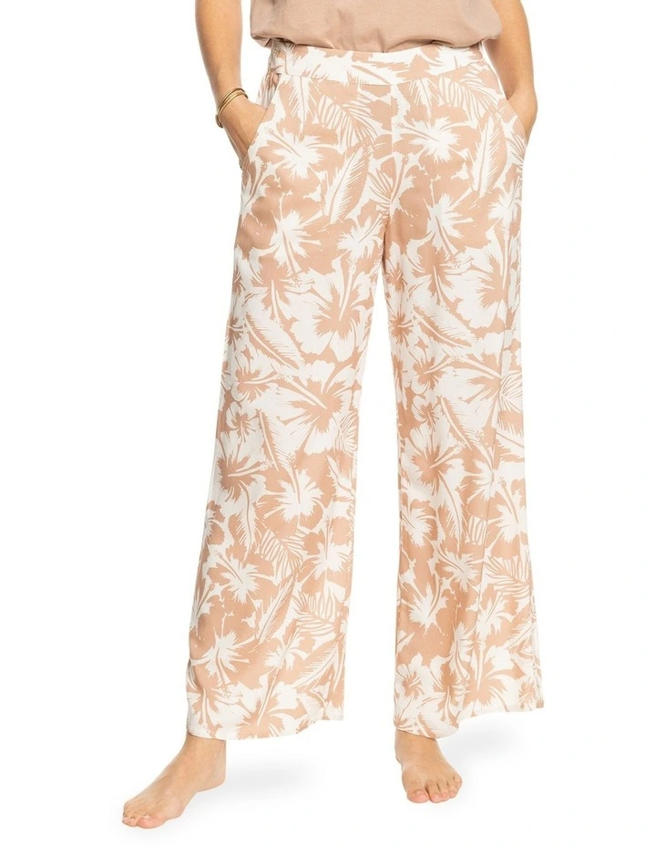 Midnight Avenue Wide Leg Trousers in Warm Taupe Happy Hibiscus image 1