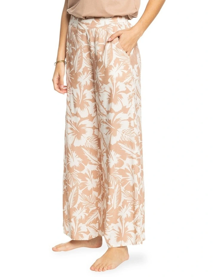 Midnight Avenue Wide Leg Trousers in Warm Taupe Happy Hibiscus image 3