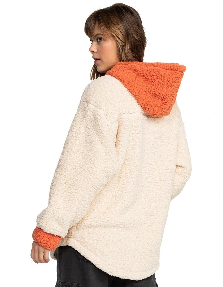 Weekend Plans Blocked Sherpa Zip Up Jacket in Apricot Brandy image 2