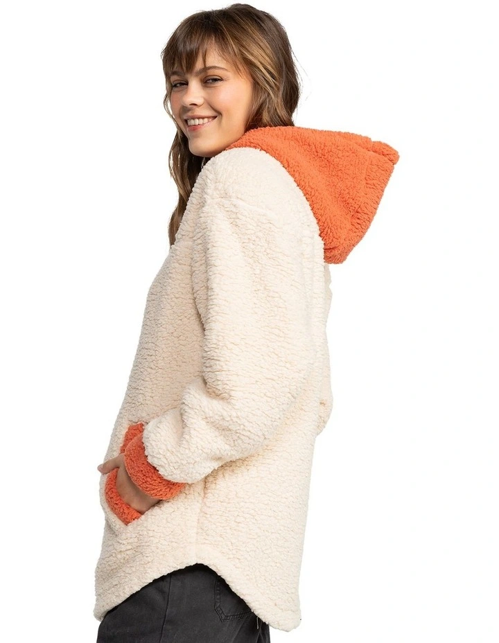 Weekend Plans Blocked Sherpa Zip Up Jacket in Apricot Brandy image 3