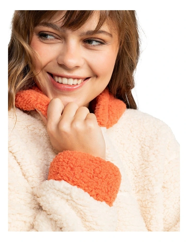 Weekend Plans Blocked Sherpa Zip Up Jacket in Apricot Brandy image 4